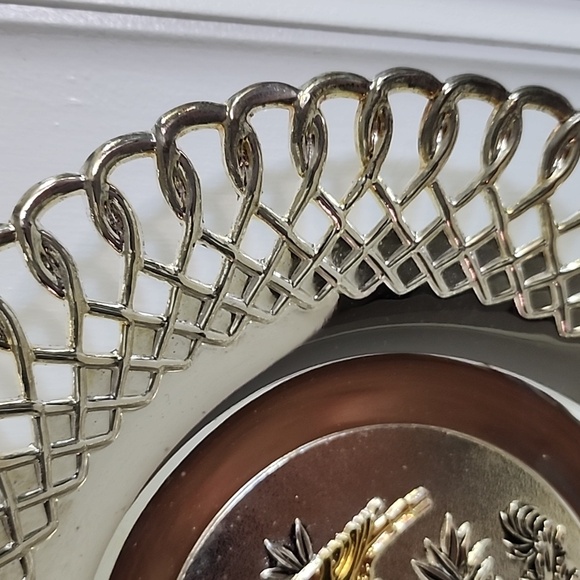 Vintage Brass Candy/ Fruit Bowl on Pedestal. Nickel Plated Decorative Bird - Picture 3 of 4